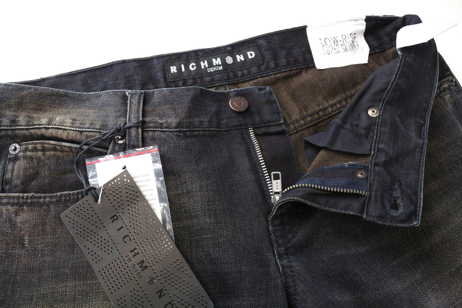 RICHMOND Men's Jeans W32 Dark Blue Aged Look Skinny Low Waist Pure Cotton