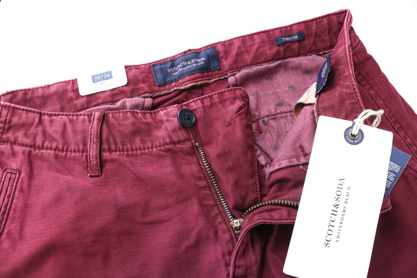 SCOTCH & SODA Theon Men's Trousers W29/L34 Purple Slim Cotton Dyed Tapered