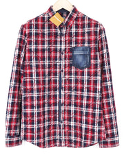 DESIGUAL Juli Men's Shirt S Red Cotton Checked Long Sleeve Pocket Casual