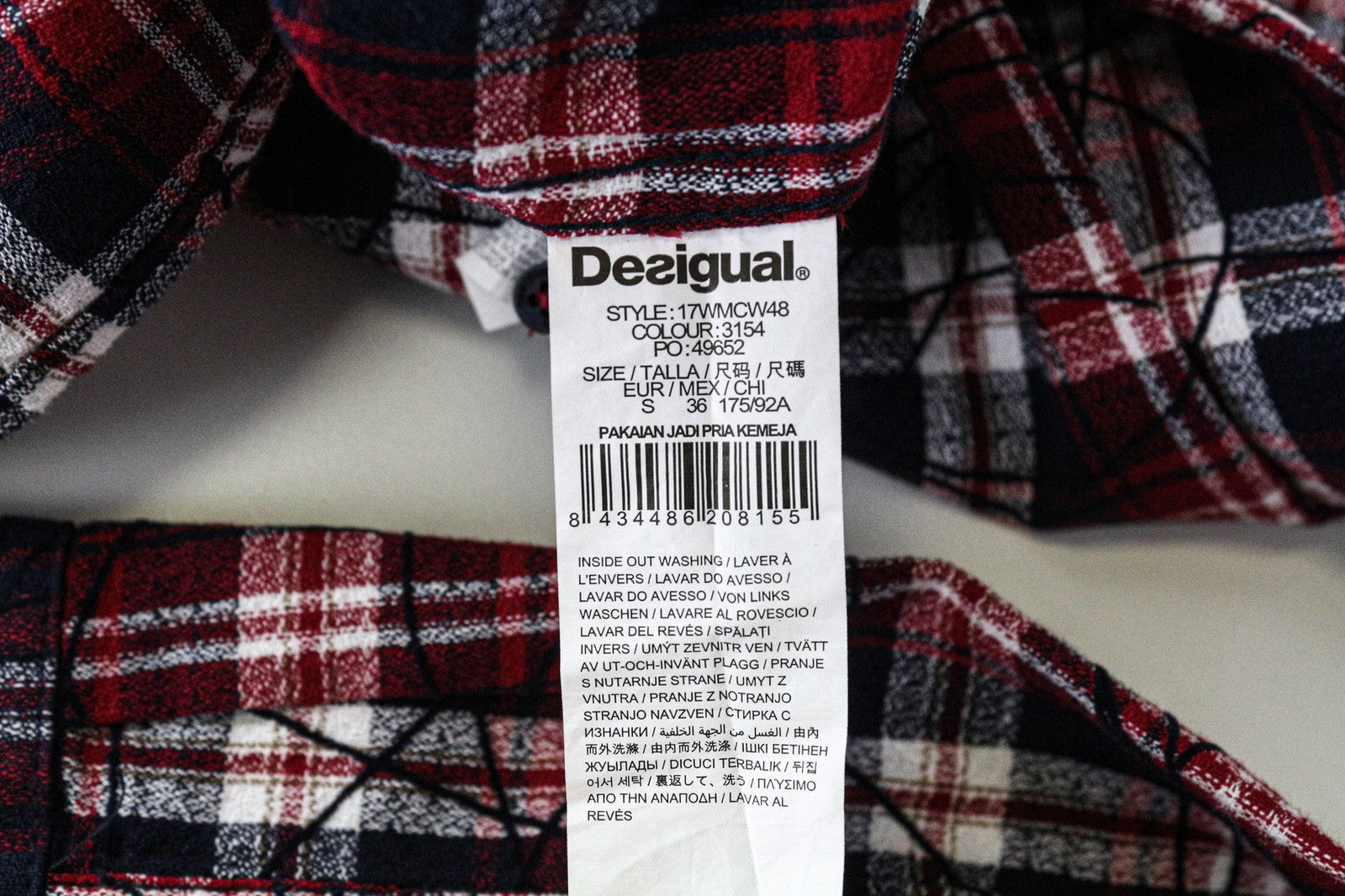 DESIGUAL Juli Men's Shirt S Red Cotton Checked Long Sleeve Pocket Casual