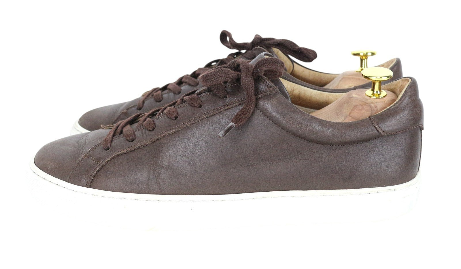 SUITSUPPLY Men Trainers EU43 Brown Genuine Leather Laced Casual Low Sneakers