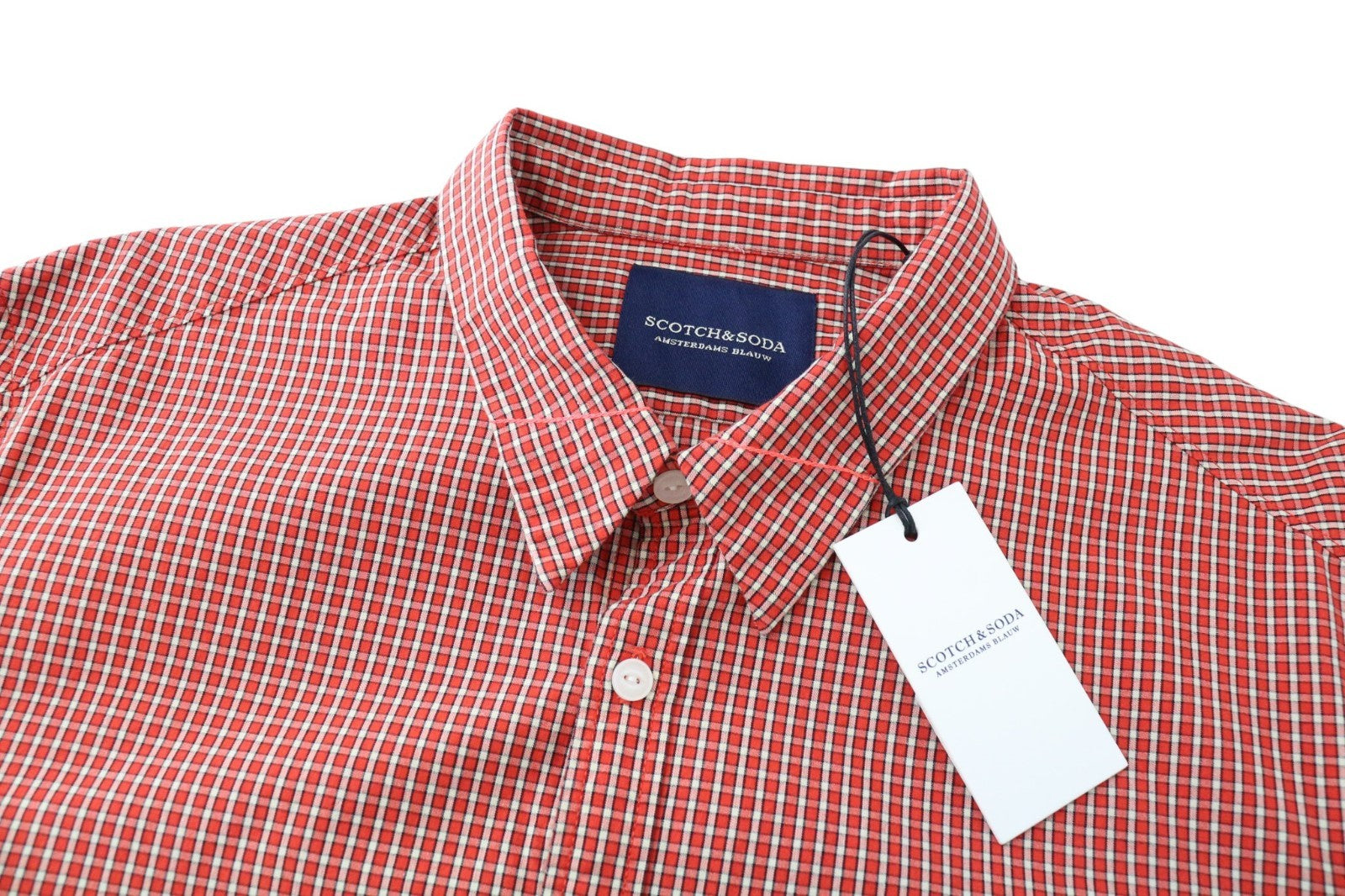 SCOTCH & SODA Men Shirt M Red Gingham Check Melange Button Up Spread Collar