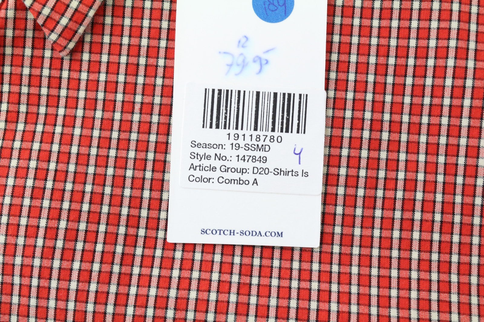 SCOTCH & SODA Men Shirt M Red Gingham Check Melange Button Up Spread Collar