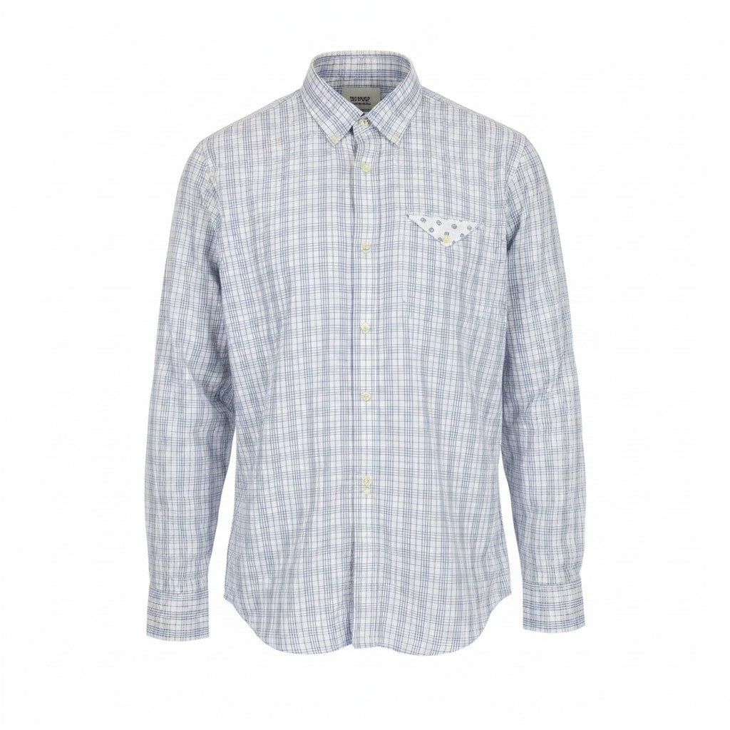 SCOTCH & SODA Men Shirt M Light Blue Slim Check Pure Cotton Melange Button Up