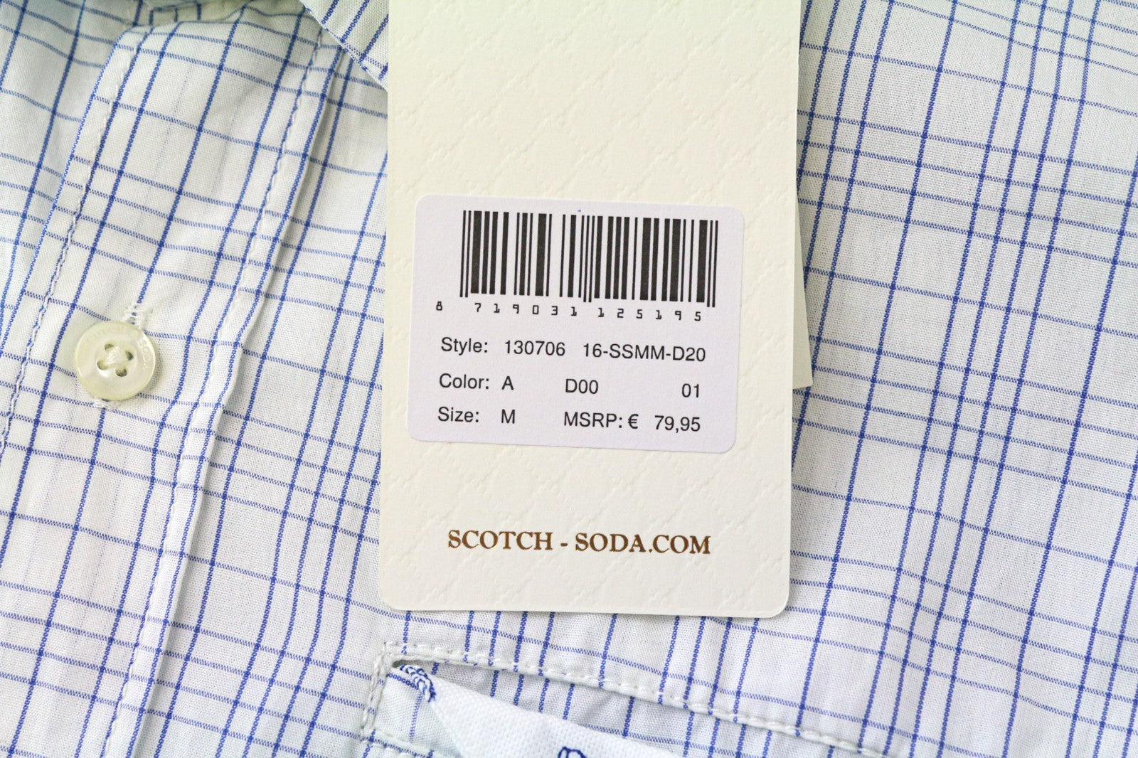 SCOTCH & SODA Men Shirt M Light Blue Slim Check Pure Cotton Melange Button Up