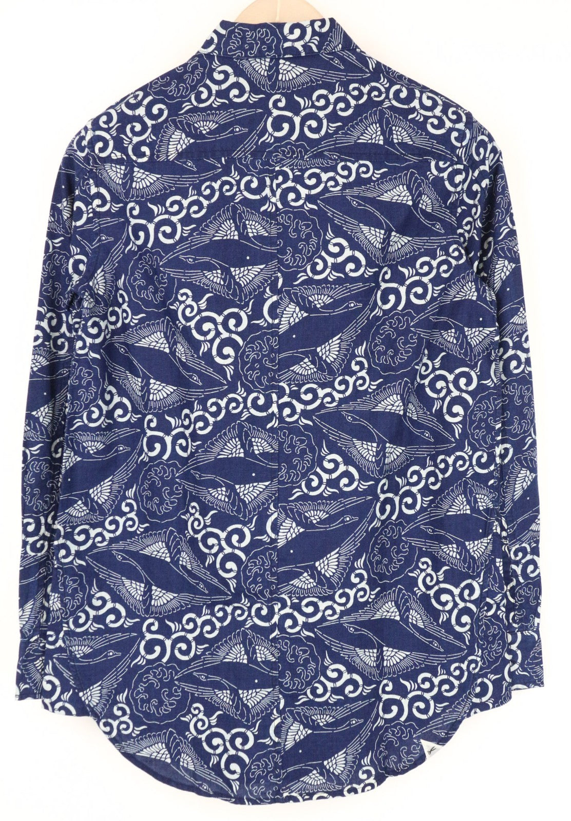 DENHAM Women Shirt XS Indigo Blue Patterned Melange Cotton Linen Blend Classic
