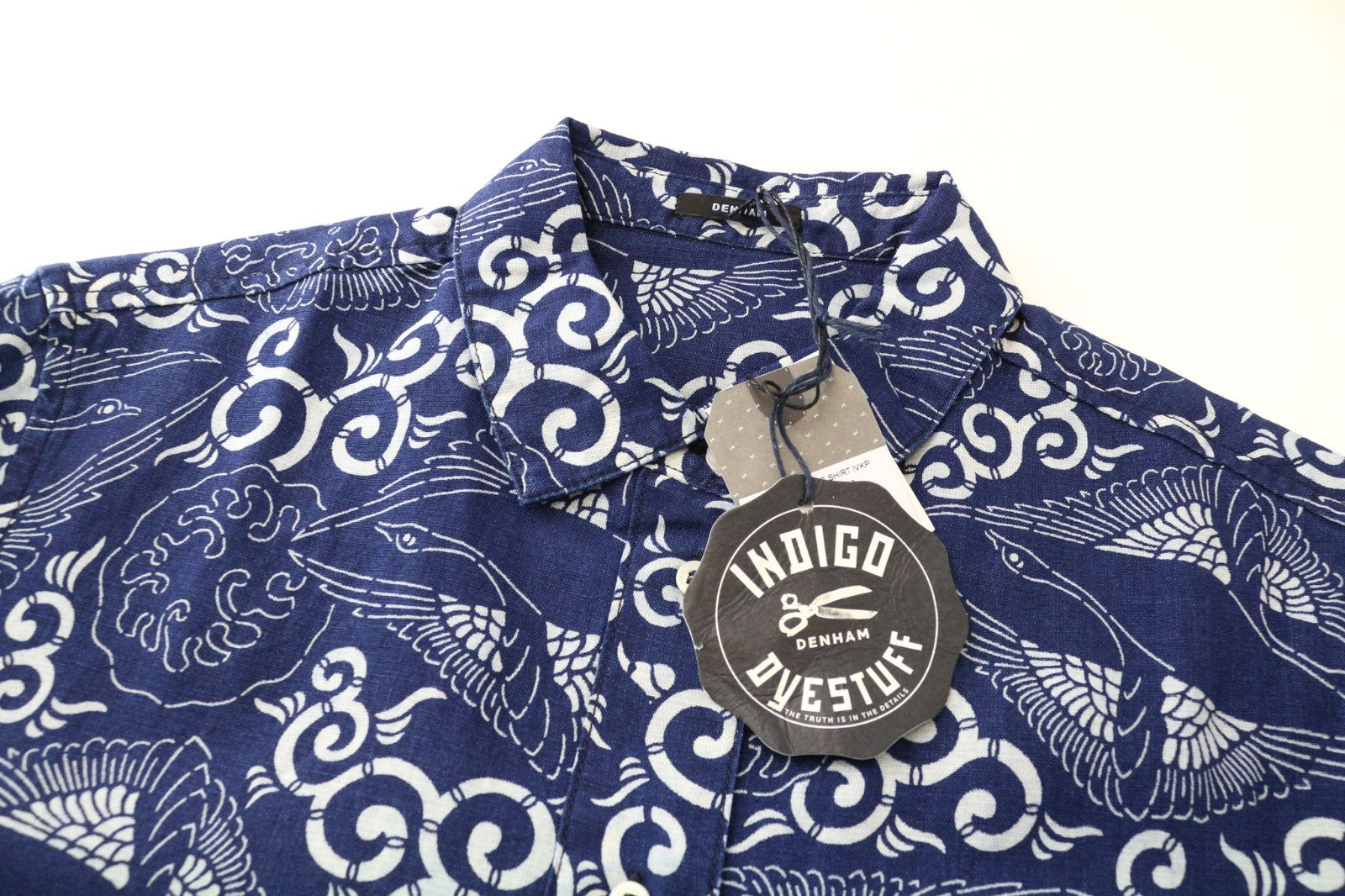 DENHAM Women Shirt XS Indigo Blue Patterned Melange Cotton Linen Blend Classic