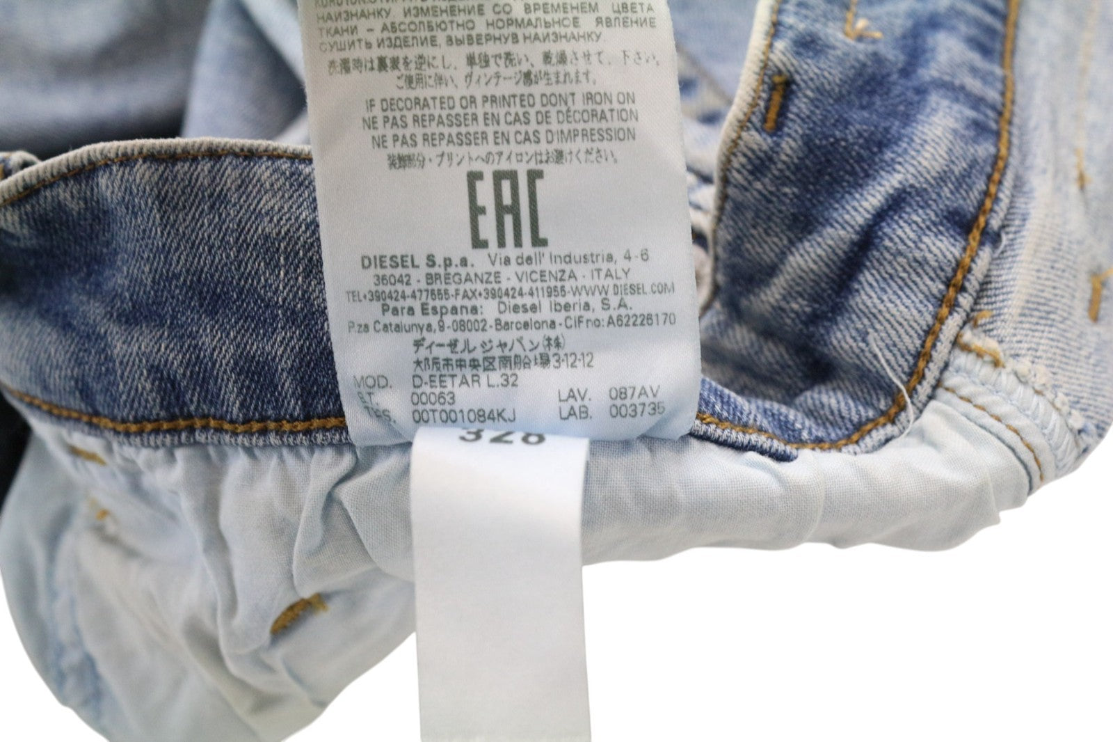 DIESEL D-Eetar 087AV Men's Jeans W34/L32 Ripped Blue Tapered Cotton Stretch