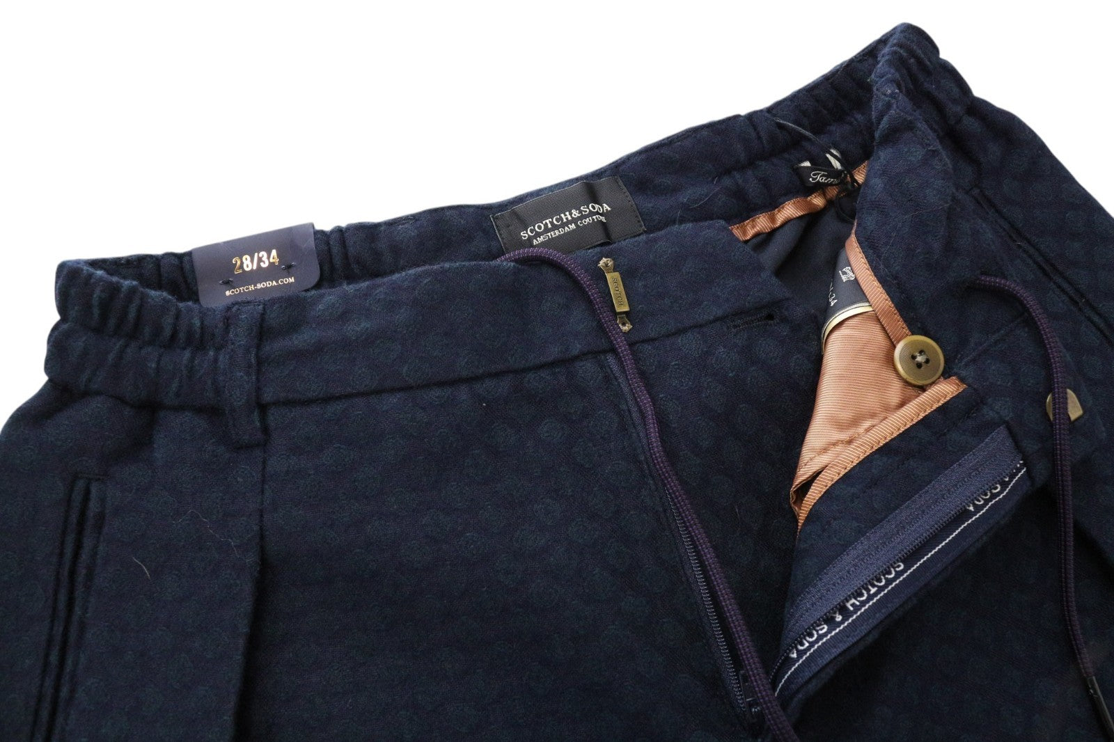 SCOTCH & SODA Tamachi Men Trousers W28/L34 Blue Loose Pleated Wool Jacquard