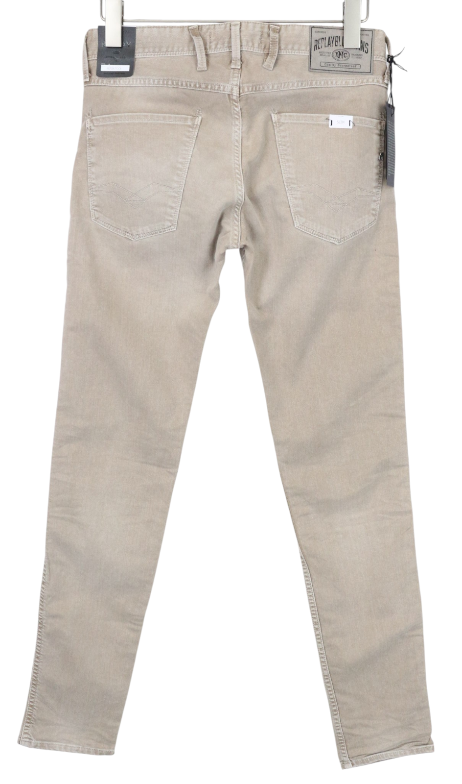 REPLAY Anbass Men Jeans W29/L32 Light Beige Slim Fitted Stretch Denim Zip-Fly