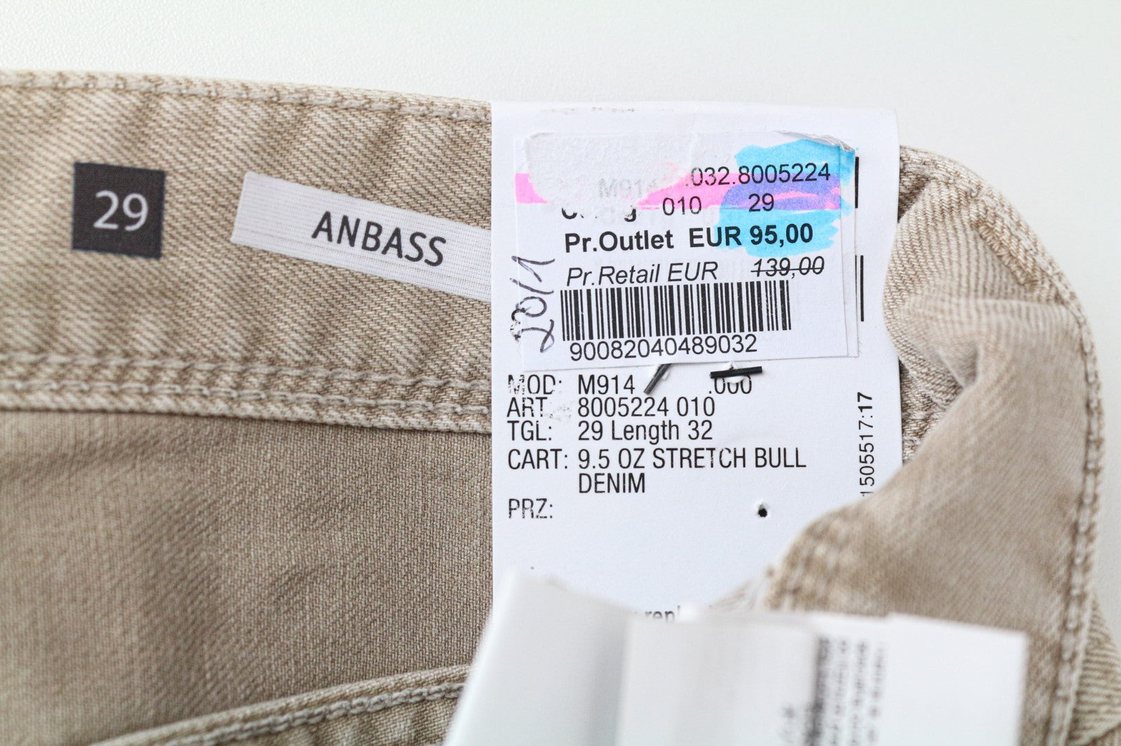 REPLAY Anbass Men Jeans W29/L32 Light Beige Slim Fitted Stretch Denim Zip-Fly