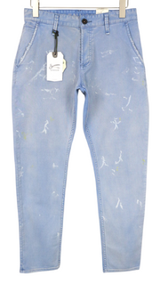 DENHAM Tokyo Men Trousers W29/L32 Blue Drop Carrot Button-Fly Distress Painted