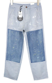 DENHAM Bonnie Women Trousers W23/L28 Blue Wide Straight Two-Tone Patched