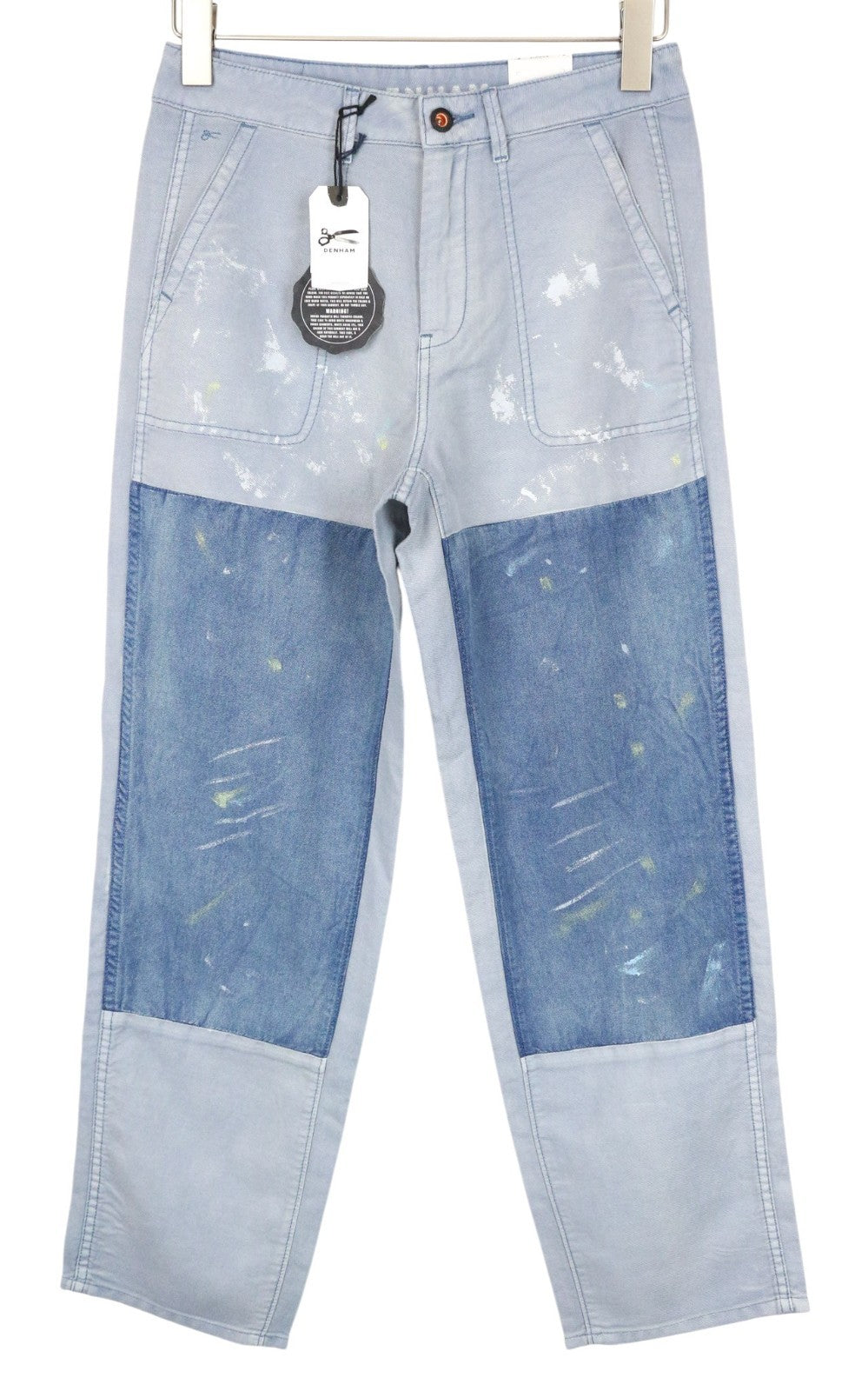 DENHAM Bonnie Women Trousers W23/L28 Blue Wide Straight Two-Tone Patched