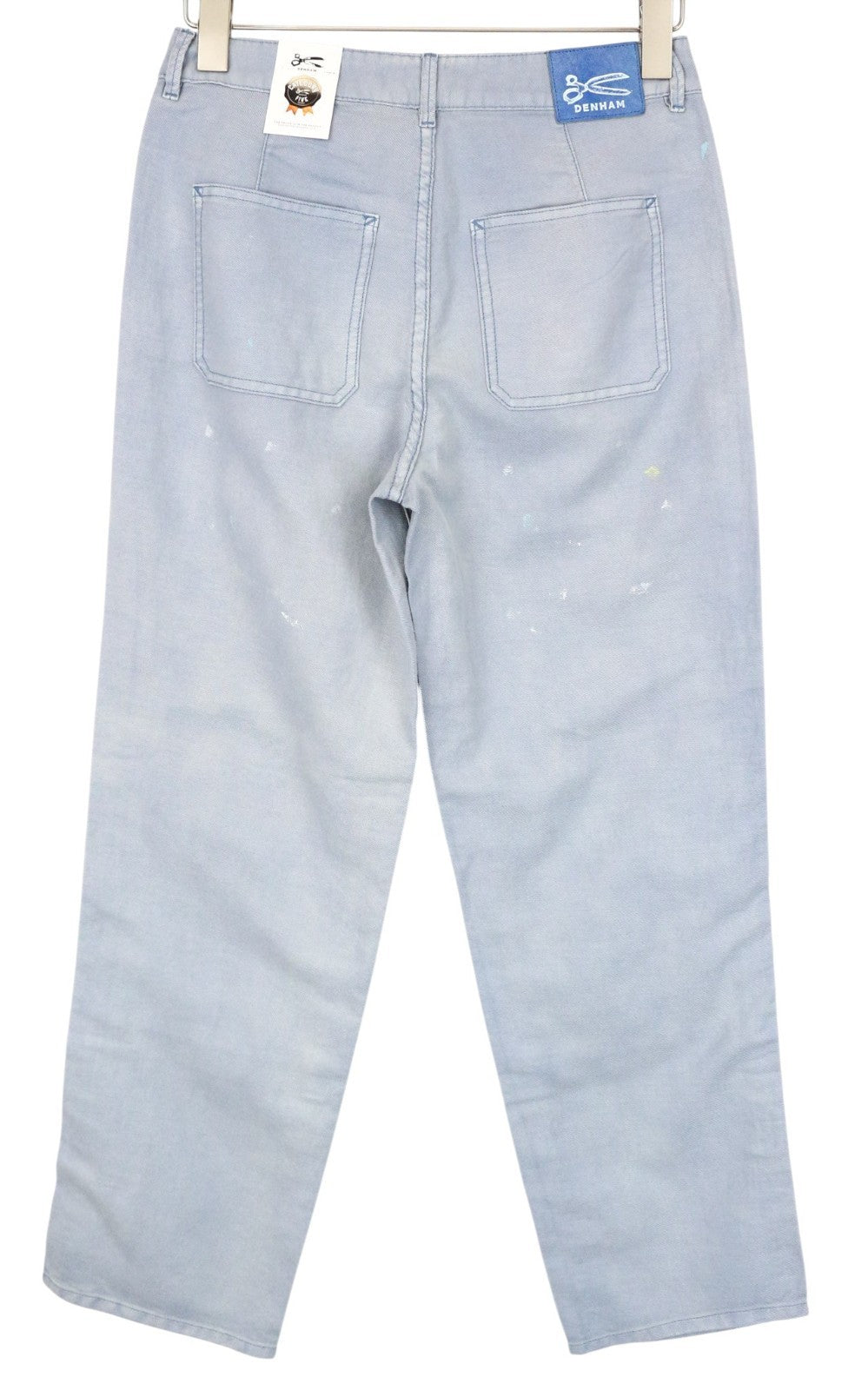 DENHAM Bonnie Women Trousers W23/L28 Blue Wide Straight Two-Tone Patched