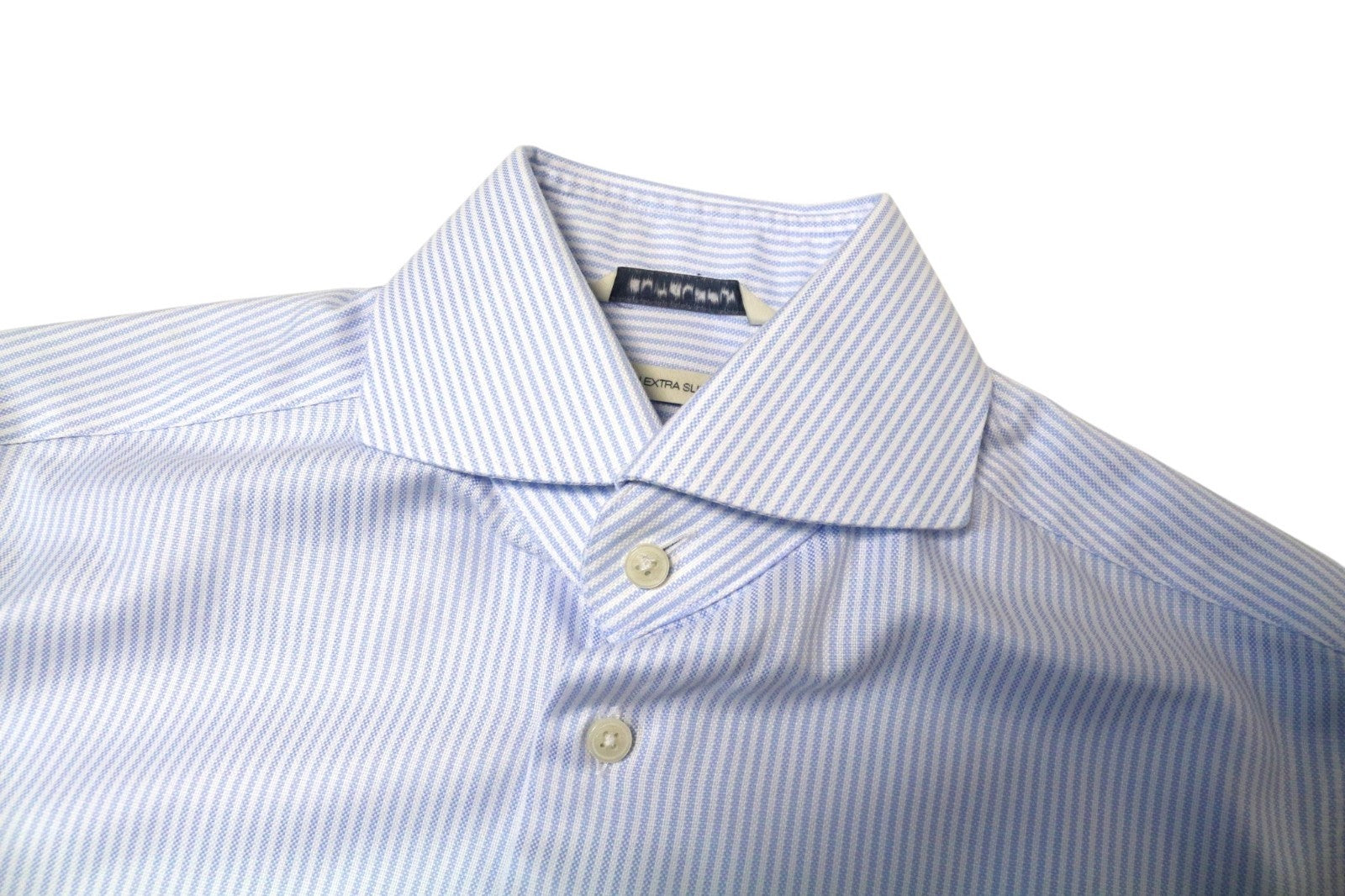 SUITSUPPLY Men Shirt 35/13 1/2 Extra Slim Pure Cotton Blue Striped Cutaway