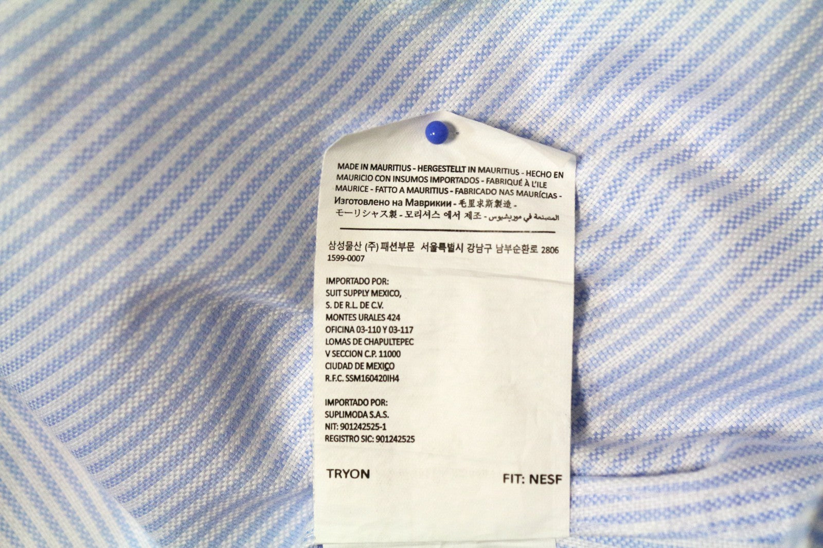 SUITSUPPLY Men Shirt 35/13 1/2 Extra Slim Pure Cotton Blue Striped Cutaway