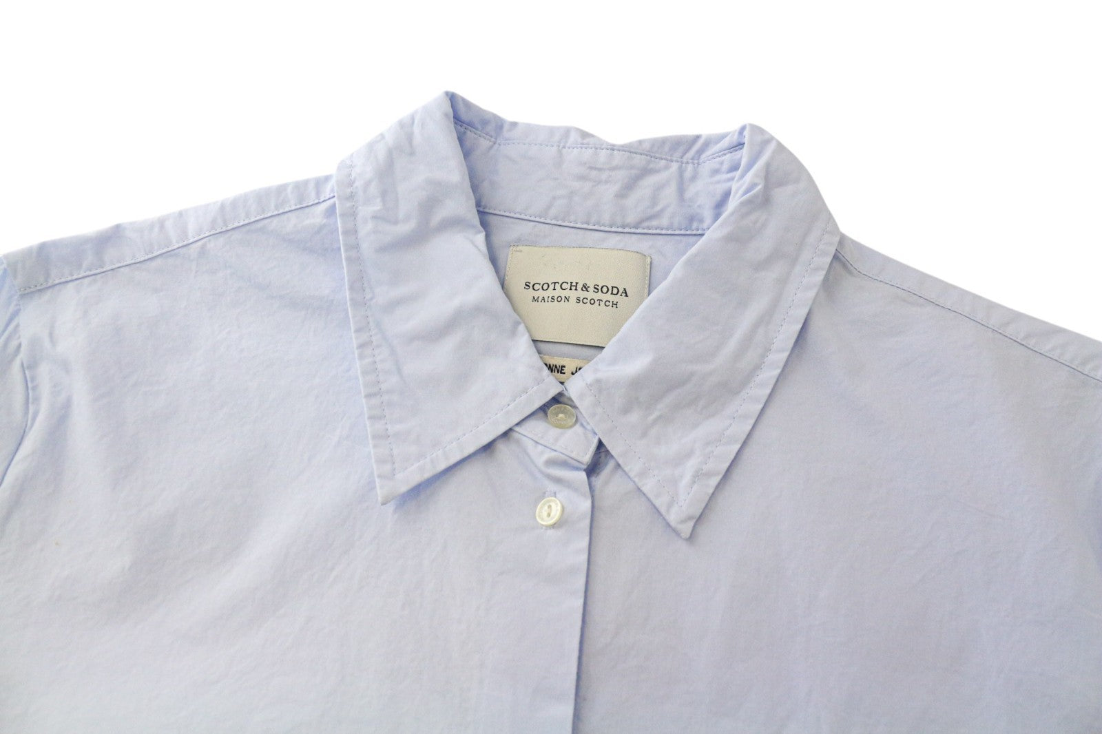MAISON SCOTCH Women Shirt M Light Blue Pure Cotton Logo Long Sleeved Formal