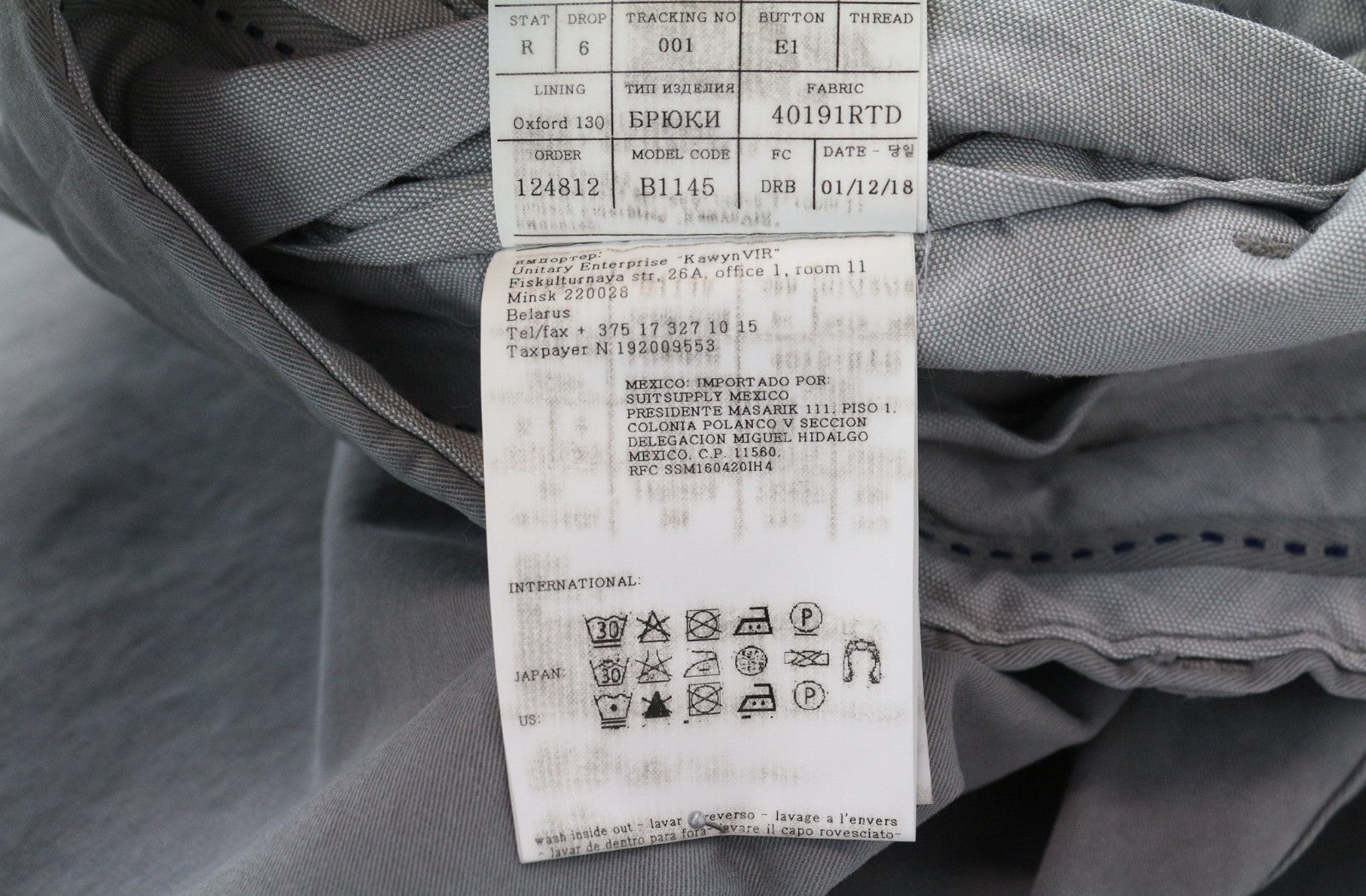 SUITSUPPLY Porto Men Trousers UK40R Grey Cotton Stretch Flat Front Formal