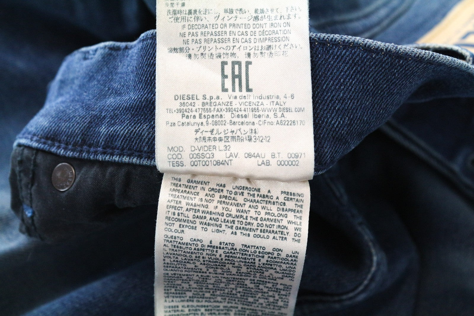 DIESEL D-Vider 084AU Men Jeans W28/L32 Carrot Fit Blue Cotton Stretch Washed