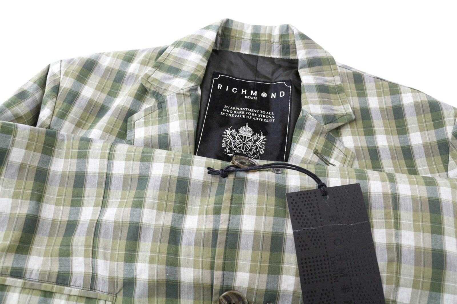 RICHMOND Men Blazer 48 M Green Pure Cotton Check Pattern Single-Breasted