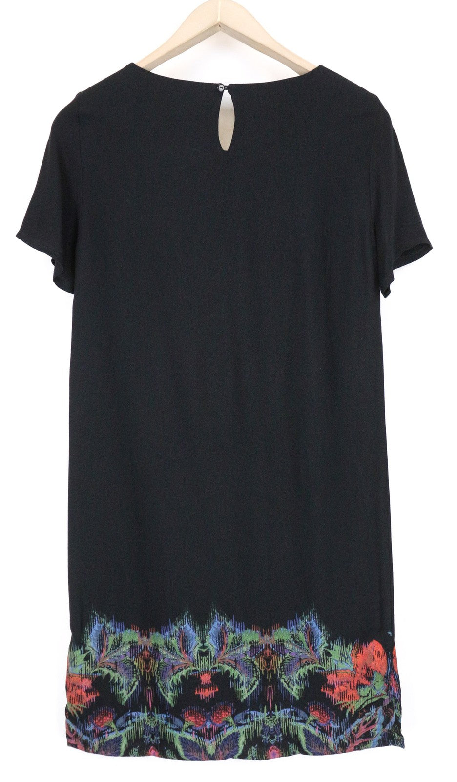 DESIGUAL Octavio Women's Dress 36 Black Pattern Frilled Short Sleeve Style