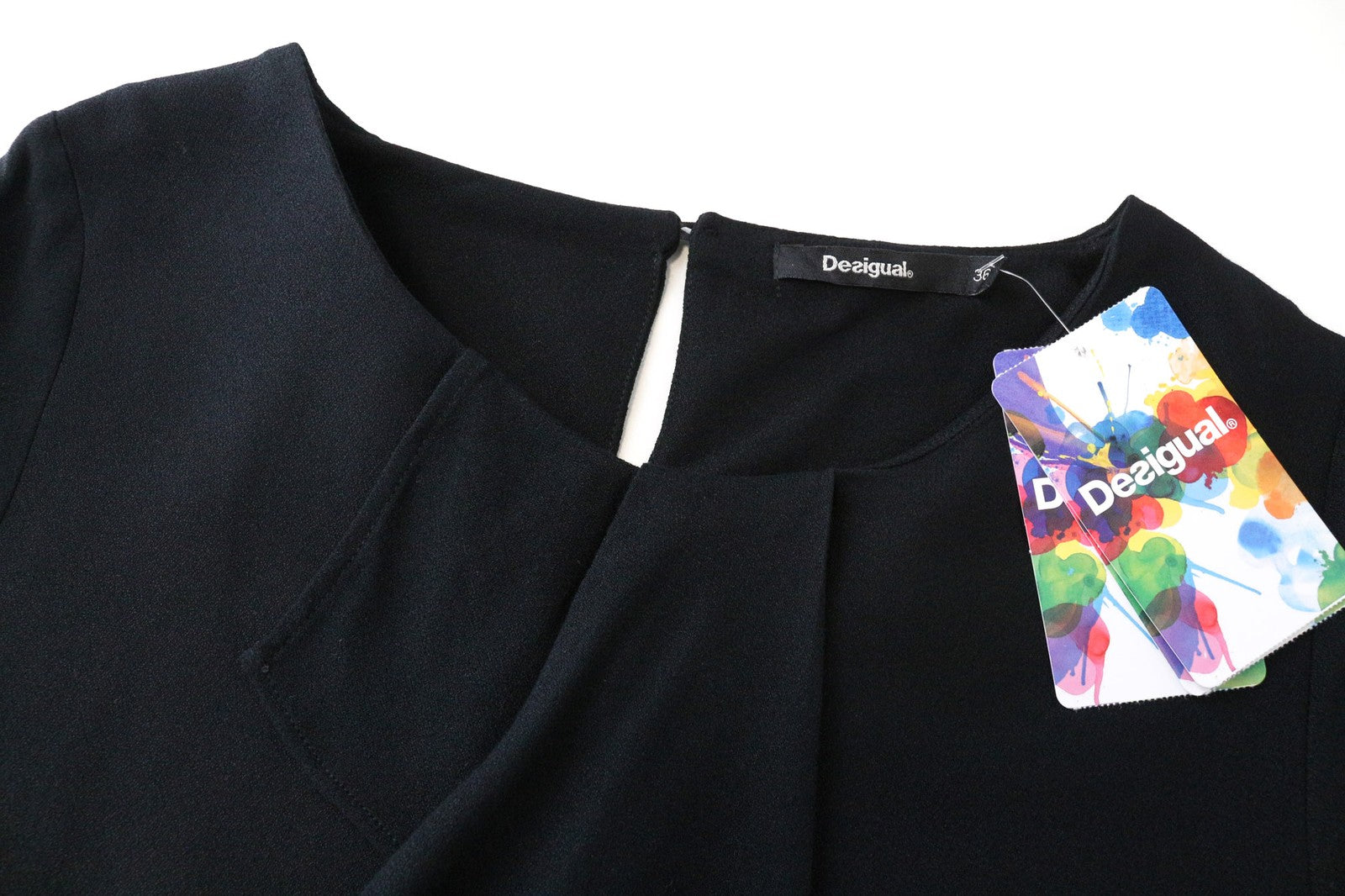 DESIGUAL Octavio Women's Dress 36 Black Pattern Frilled Short Sleeve Style