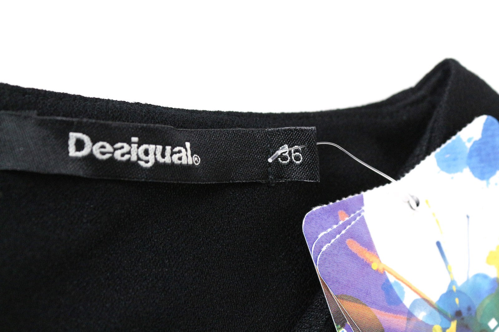 DESIGUAL Octavio Women's Dress 36 Black Pattern Frilled Short Sleeve Style