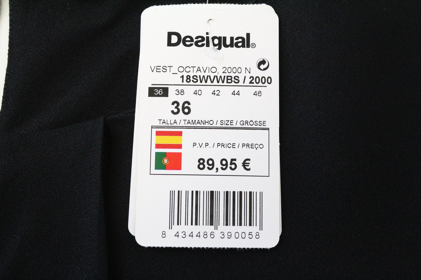 DESIGUAL Octavio Women's Dress 36 Black Pattern Frilled Short Sleeve Style