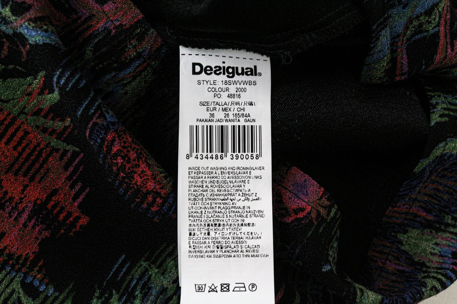 DESIGUAL Octavio Women's Dress 36 Black Pattern Frilled Short Sleeve Style