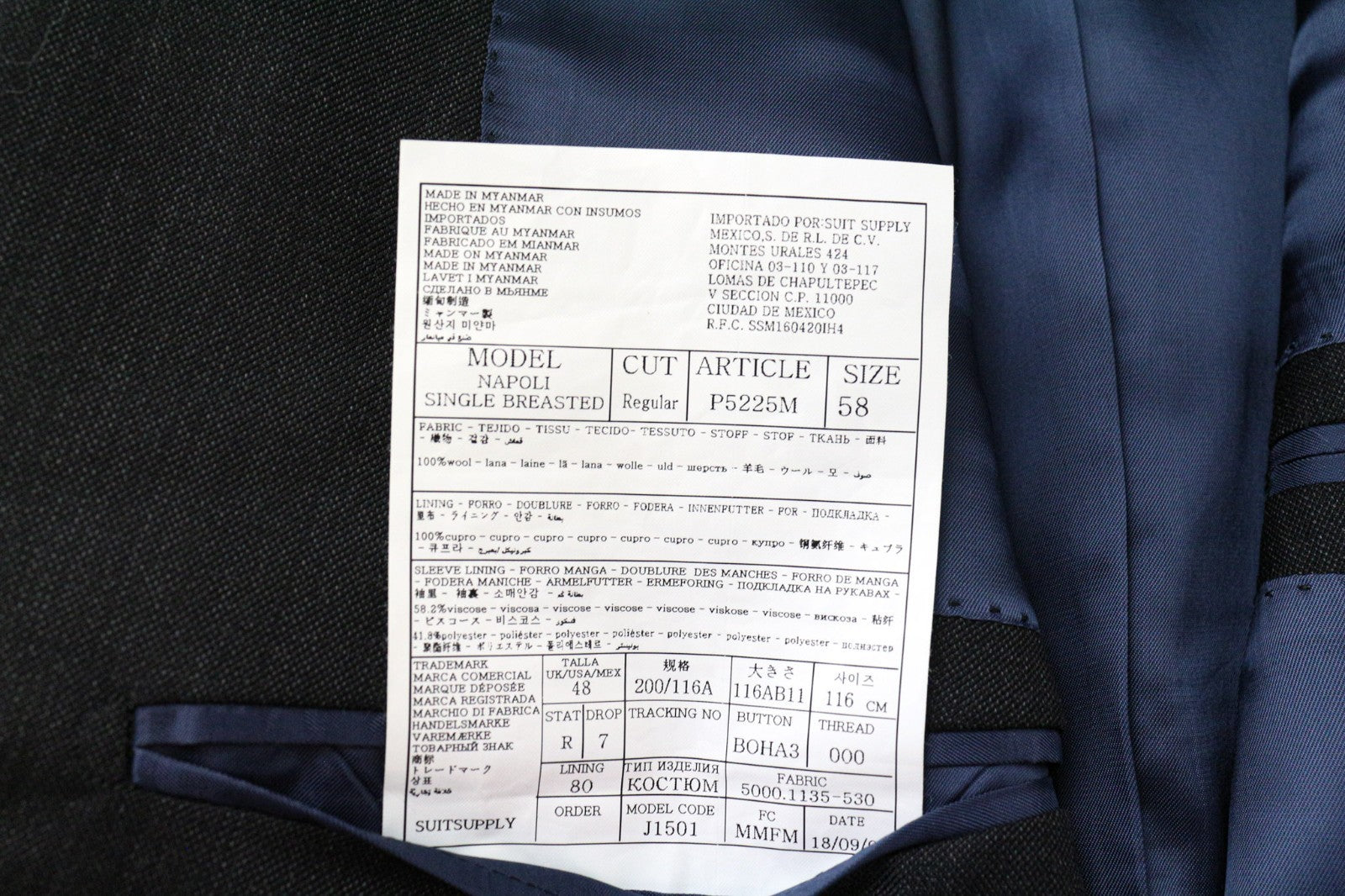 SUITSUPPLY Napoli Men Suit UK48R Grey 2-Piece Birdseye Check Pure Wool S110s