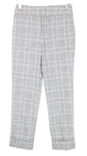 SUITSUPPLY Women Trousers 34R W31 Grey Slim Glen Check Flat-Front Turn-Up