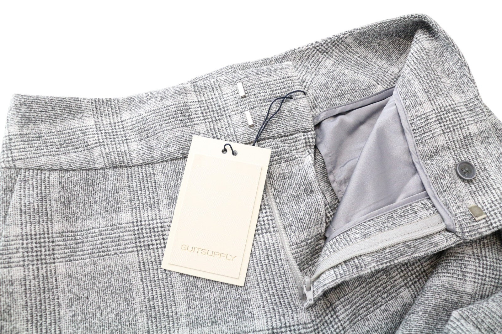 SUITSUPPLY Women Trousers 34R W31 Grey Slim Glen Check Flat-Front Turn-Up