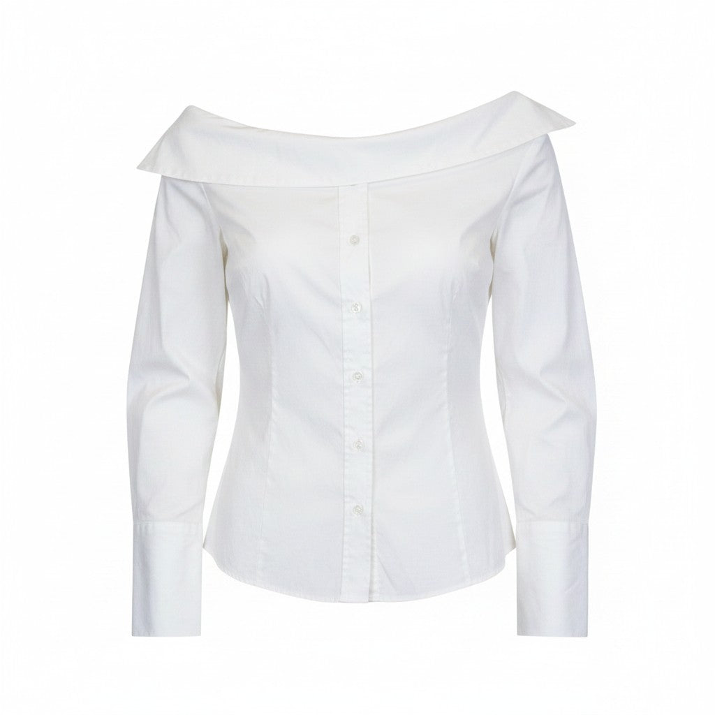 SUISTUDIO Bob Women Shirt UK12 M White Slim Classic Cotton Blend Off-Shoulder