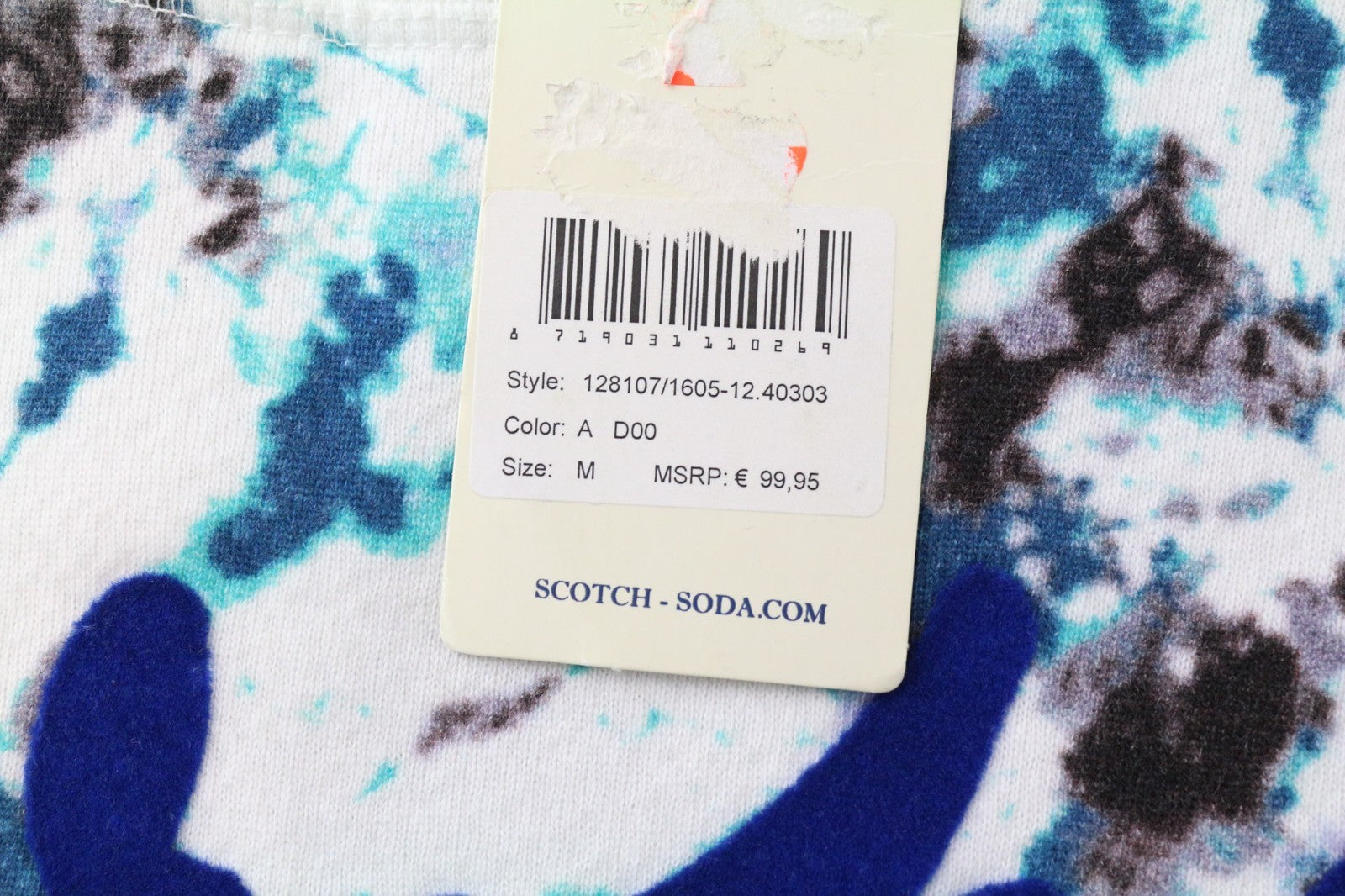 SCOTCH & SODA Men Sweatshirt M Blue Patterned Crew Neck Graphic Jersey Fleece