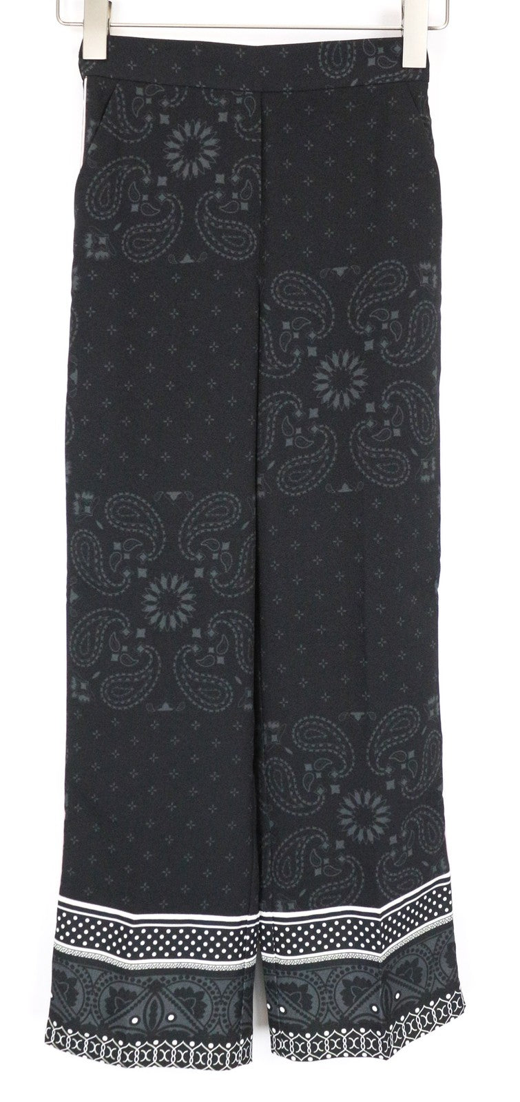 DESIGUAL Enya Women's Pants UK6 Black Patterned Pleated Lightweight Casual