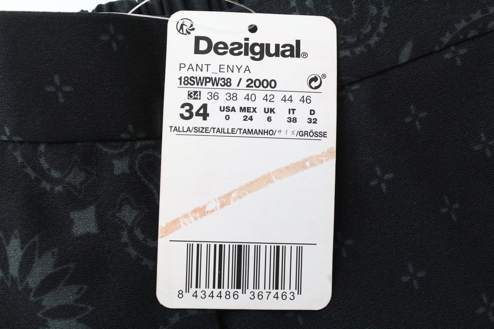 DESIGUAL Enya Women's Pants UK6 Black Patterned Pleated Lightweight Casual