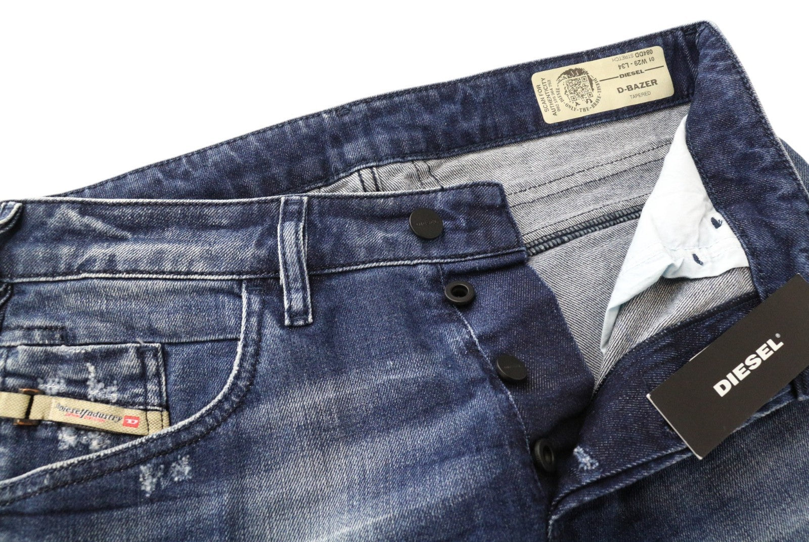 DIESEL D-Bazer 084DD Men Jeans W29/L34 Distressed Blue Tapered Stretch