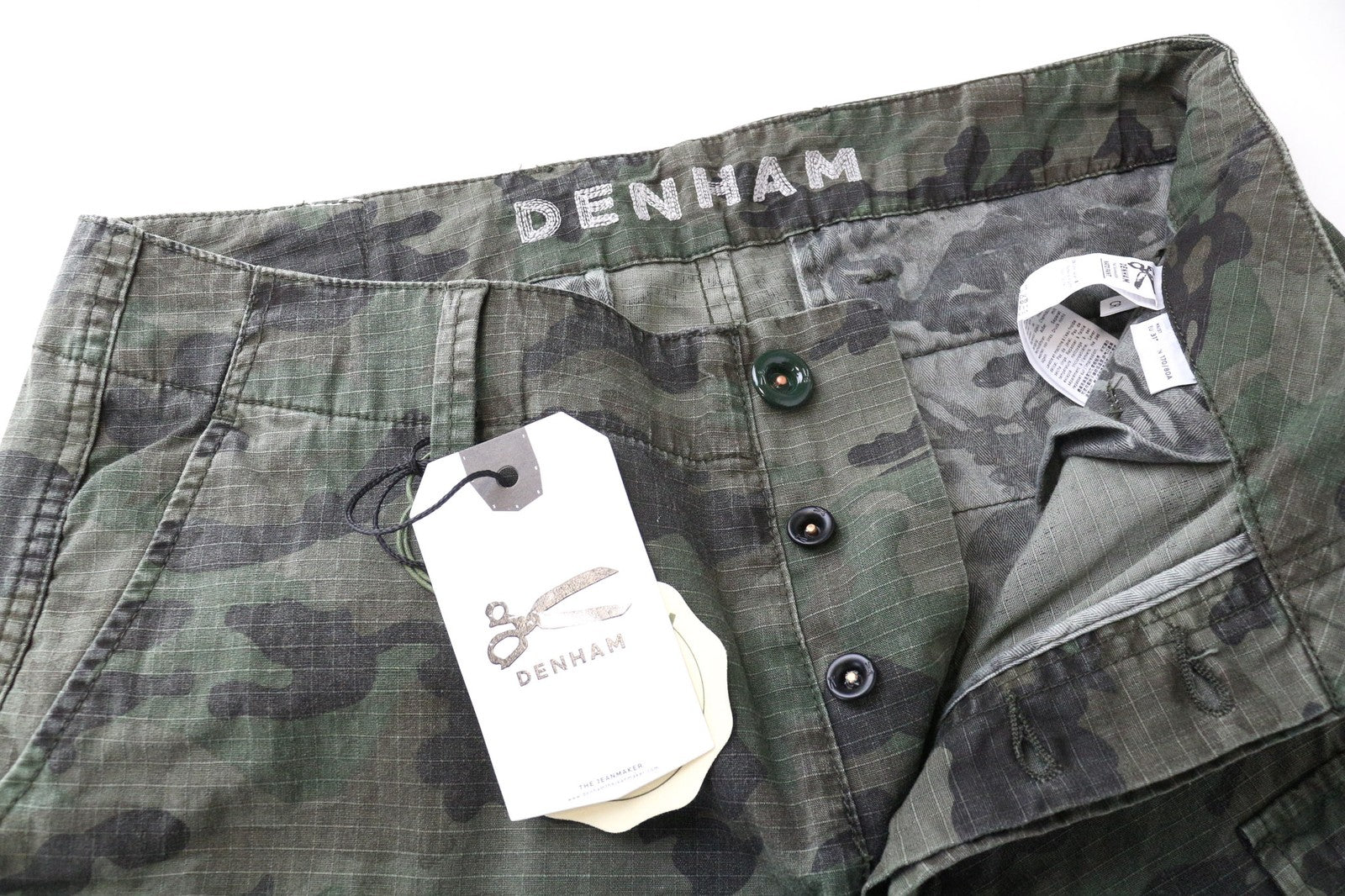 DENHAM Nato Men's Cargo W31/L34 Camouflage Cotton Green Military Style Pants