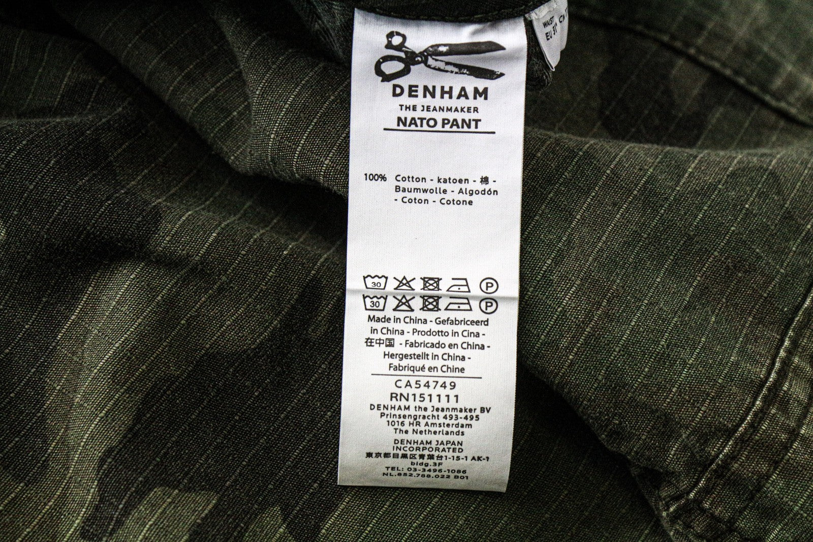 DENHAM Nato Men's Cargo W31/L34 Camouflage Cotton Green Military Style Pants