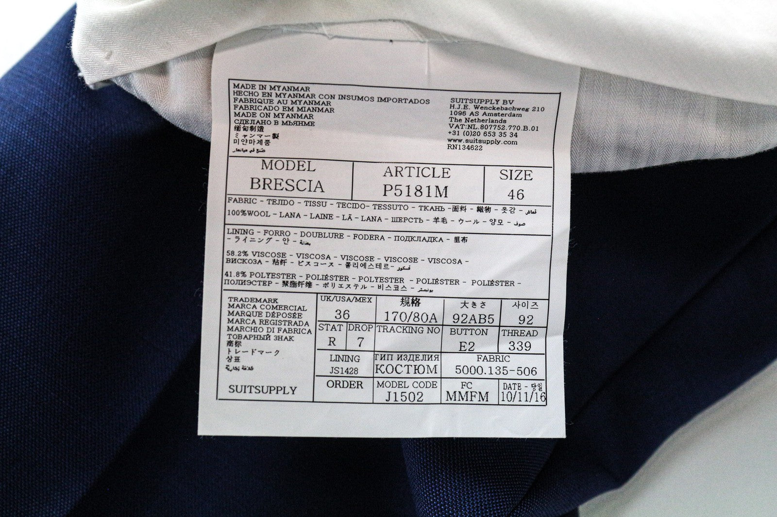 SUITSUPPLY Brescia Men's Pants UK36R Blue Wool Pleated Lined Tailored Formal