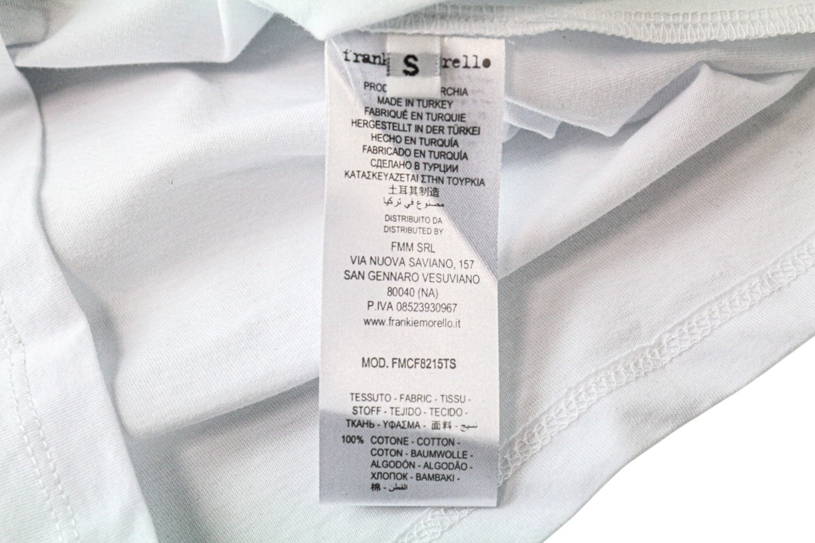 FRANKIE MORELLO George Men's T-Shirt S White Logo Cotton Short Sleeve Pullover