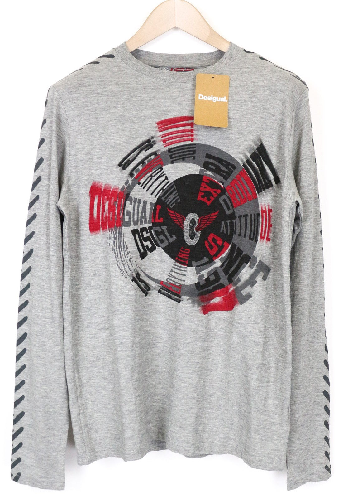 DESIGUAL Bitrio Men's Shirt S Grey Cotton Blend Long Sleeve Logo Top