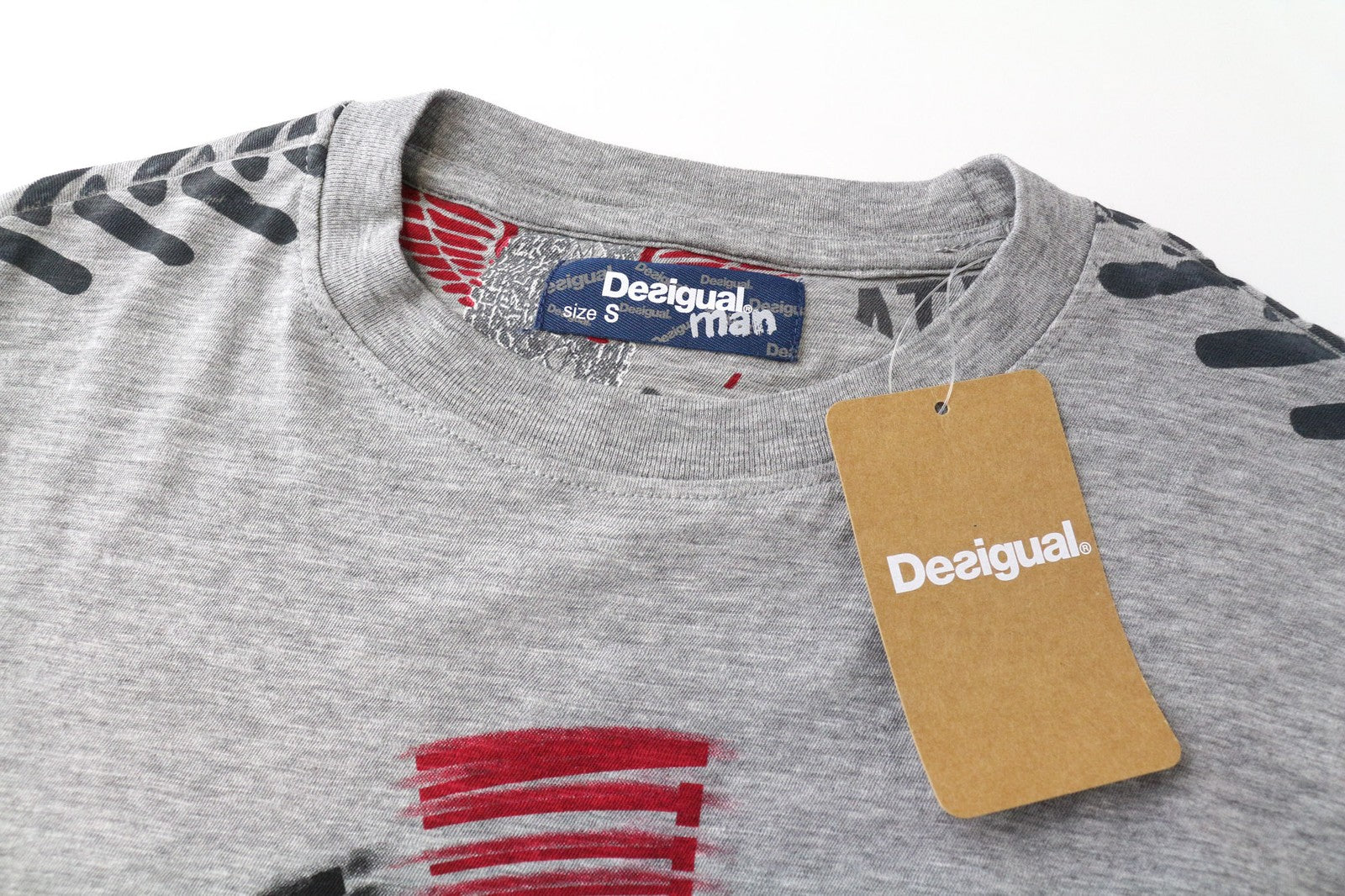 DESIGUAL Bitrio Men's Shirt S Grey Cotton Blend Long Sleeve Logo Top