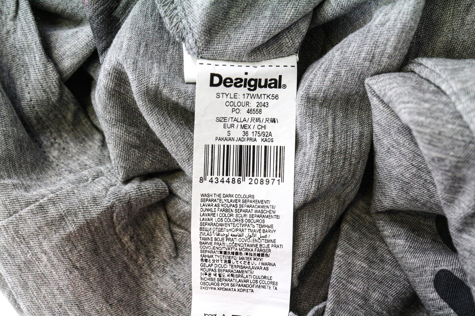 DESIGUAL Bitrio Men's Shirt S Grey Cotton Blend Long Sleeve Logo Top