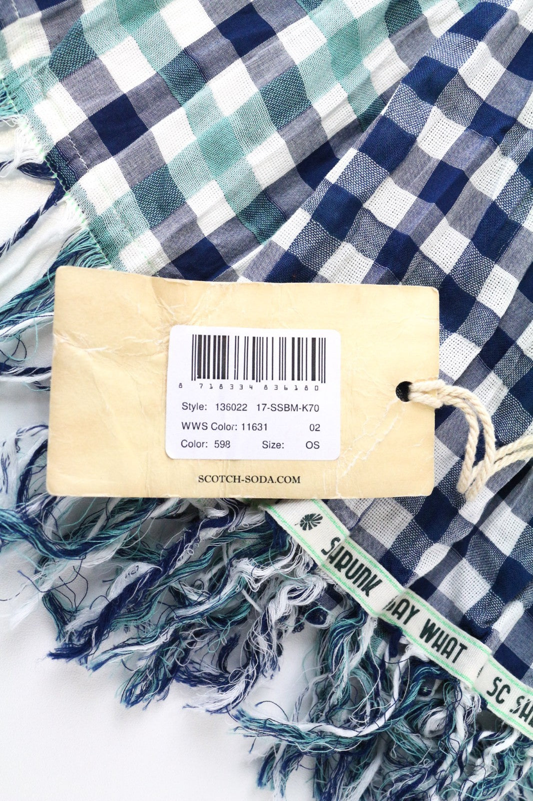 SCOTCH SHRUNK Boys/Men's Scarf OS Blue Pure Cotton Checked Lightweight