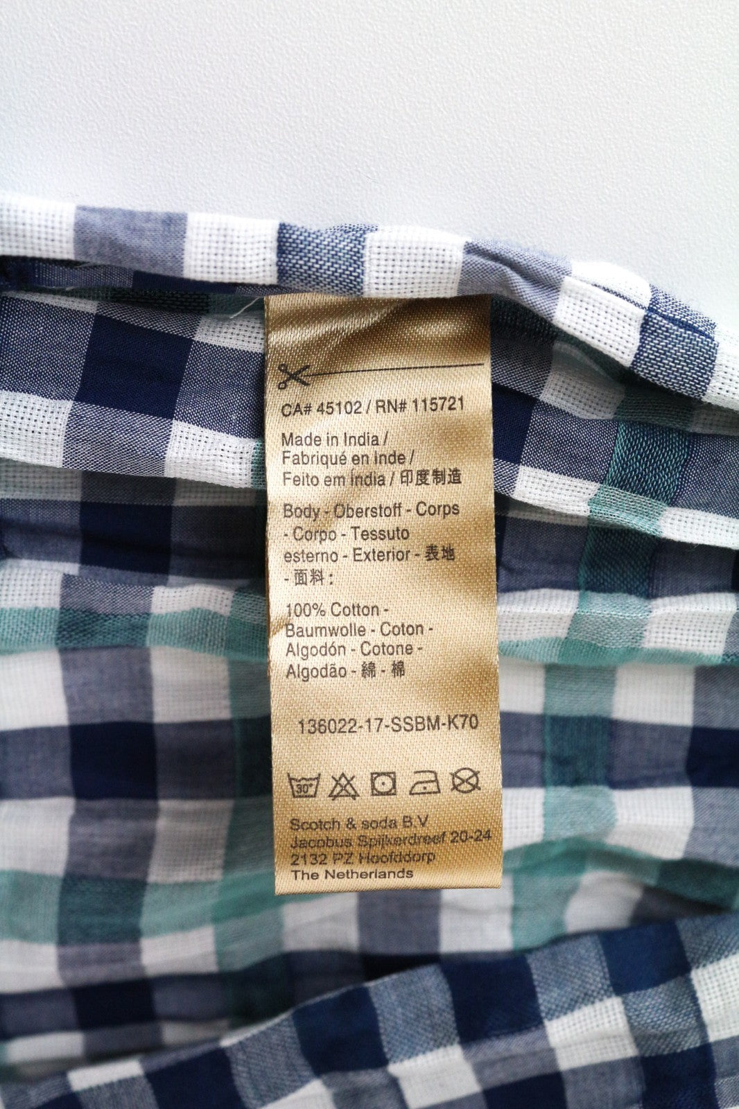 SCOTCH SHRUNK Boys/Men's Scarf OS Blue Pure Cotton Checked Lightweight