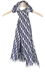 SCOTCH & SODA Ams Couture Men's Scarf OS Blue Checked Pure Cotton Wrap