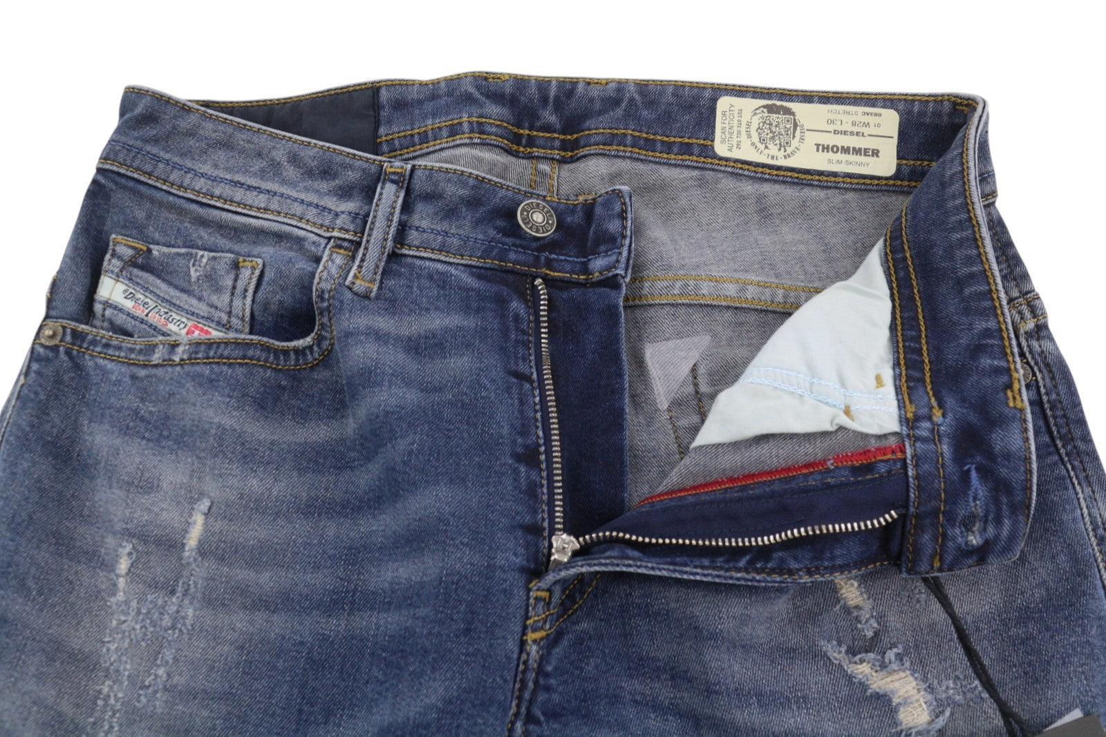 DIESEL Thommer 083AC Men's Jeans W28/L30 Blue Ripped Slim Skinny Stretch
