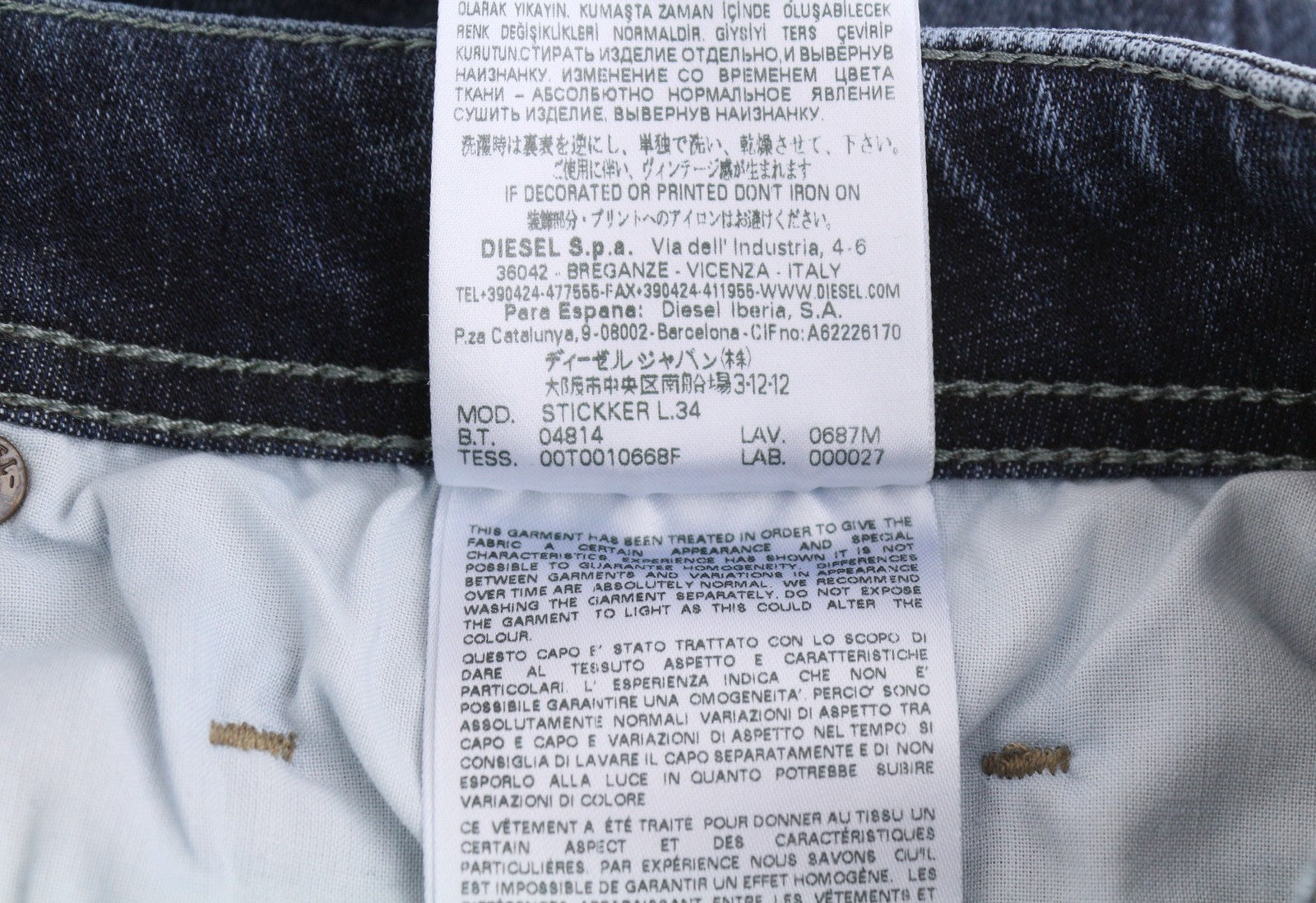 DIESEL Stickker 0687M Men's Jeans W32/L34 Blue Super Slim Skinny Stretch